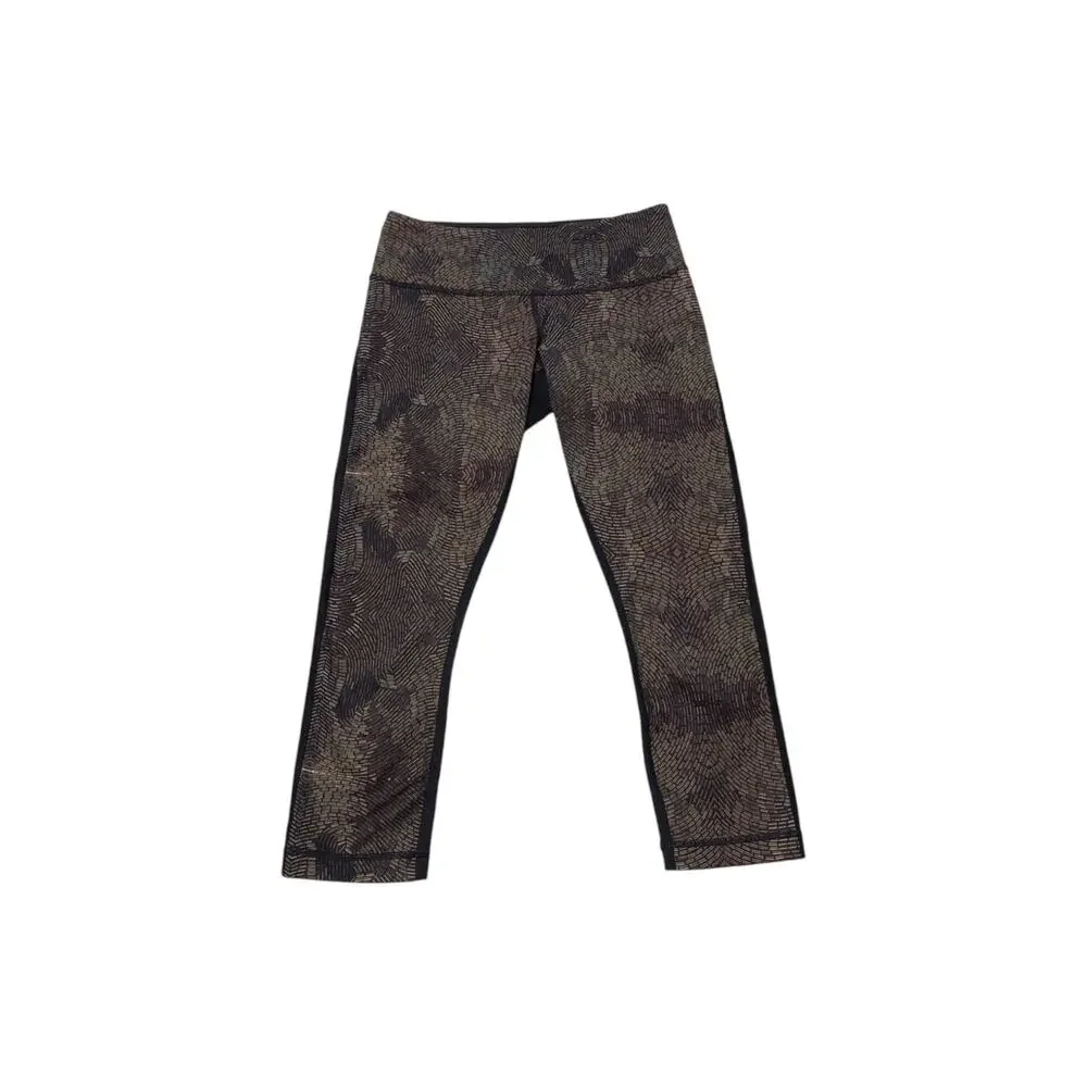 Lululemon Wunder Under Crop II Leggings Golden Goddess Cashew Multi Black